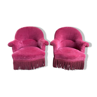 Paire de fauteuils crapaud velours rose