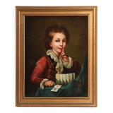 Peinture à l'huile sur toile vintage du XIXe siècle représentant un jeune garçon