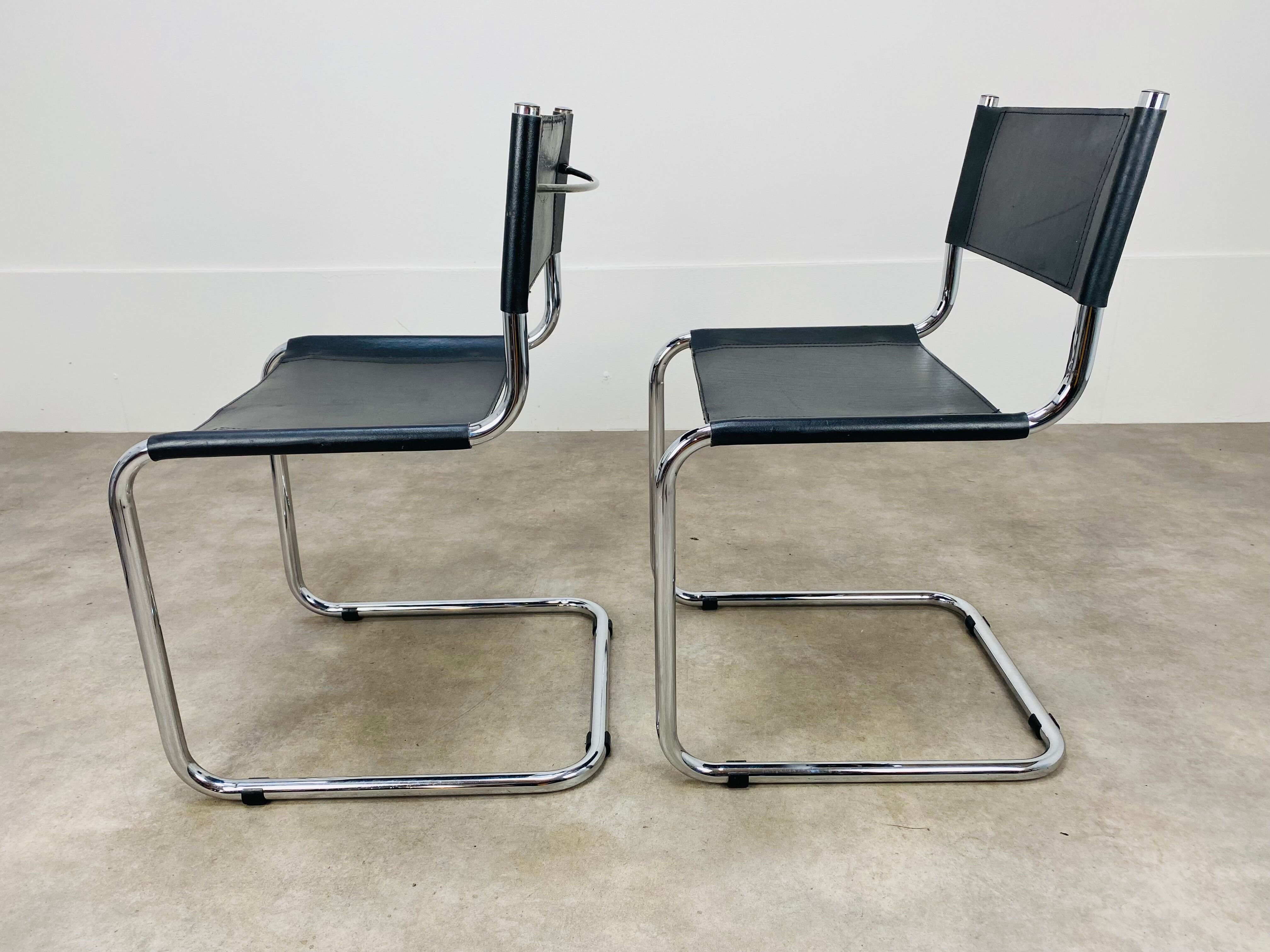 Pair of cantilever chairs imitation leather black and chrome