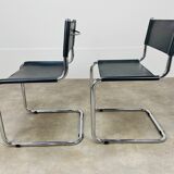 Pair of cantilever chairs imitation leather black and chrome