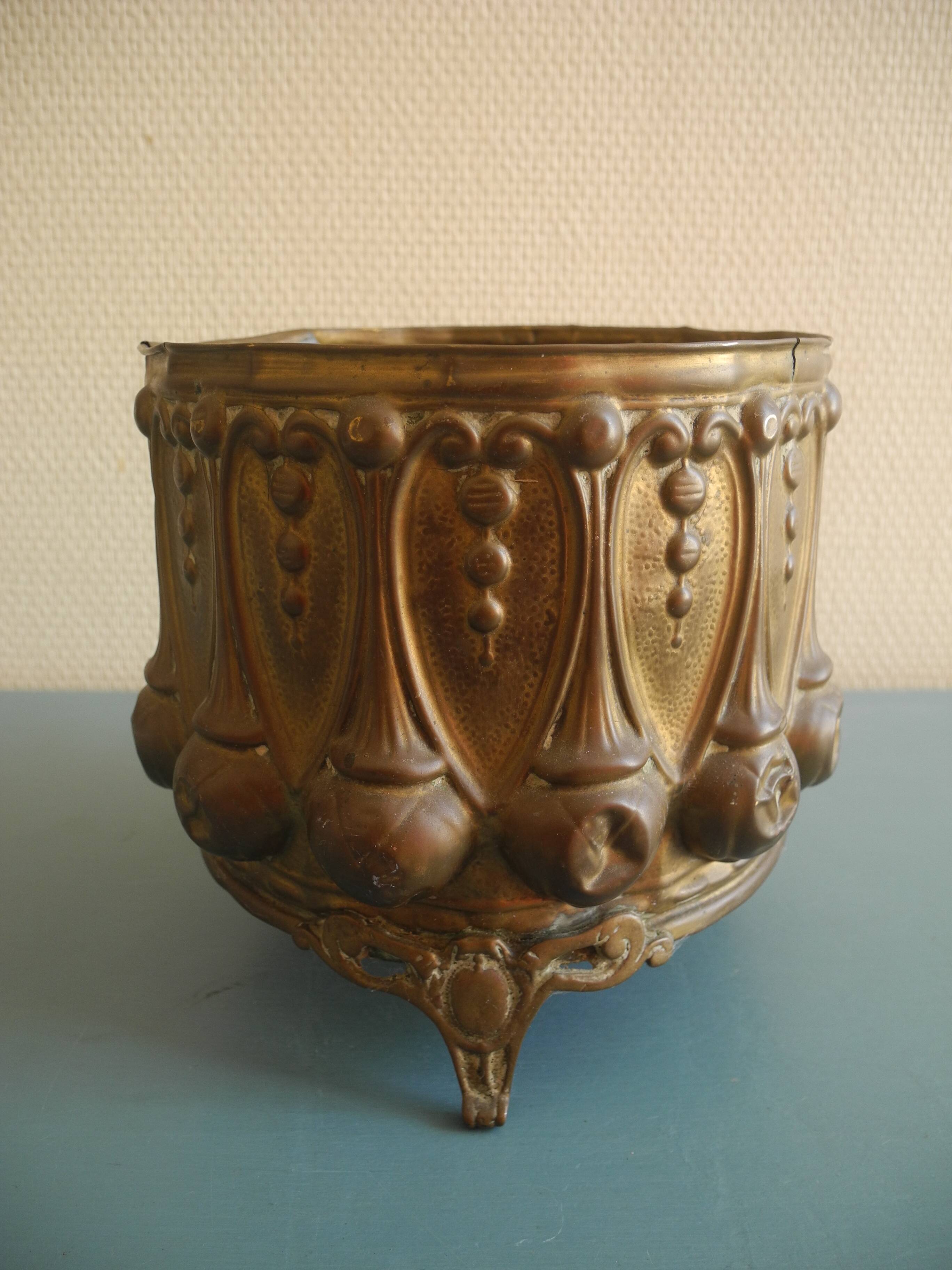 brass cache pot antique decorative planter flower pot