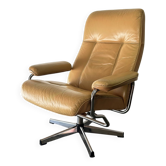 Mid-Century Scandinavian Leather Reclining Lounge Chair Chrome frame 1960s-