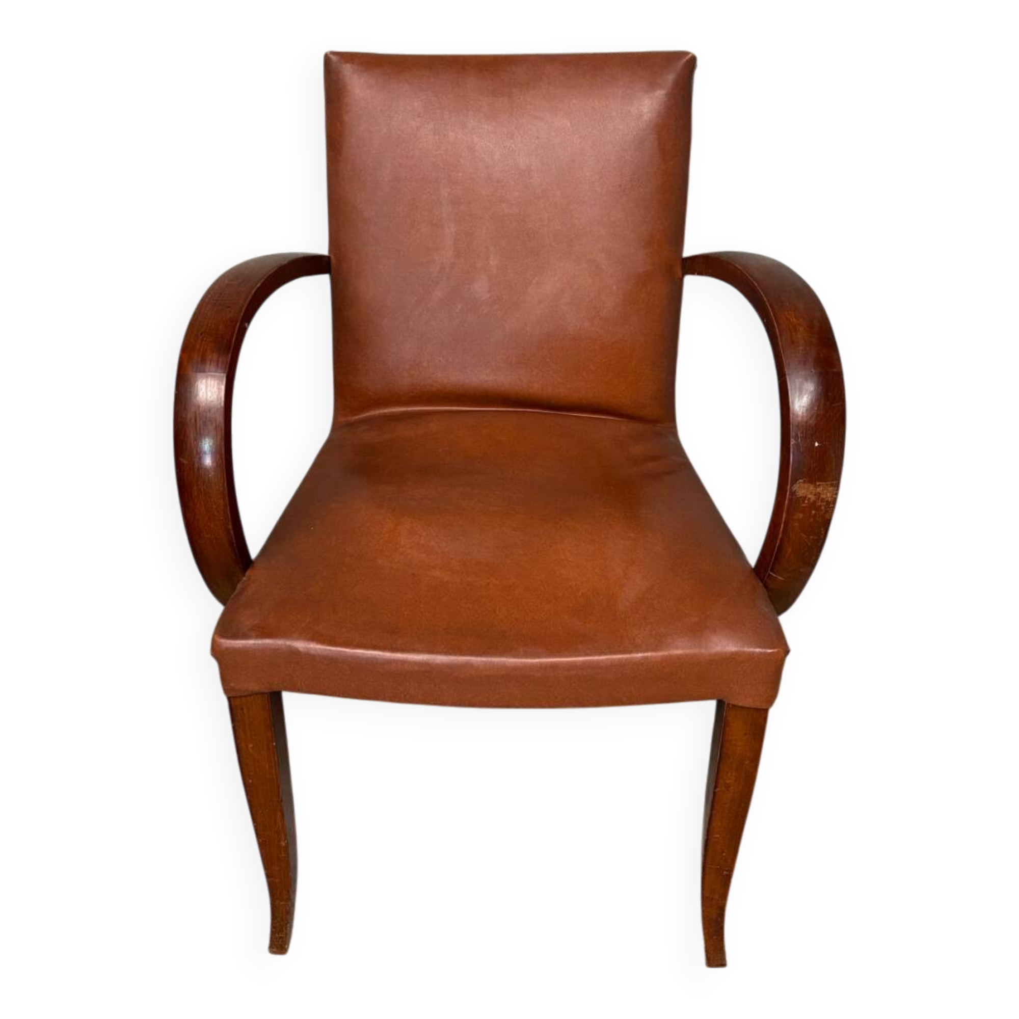Brown leather effect Skaï bridge armchair