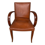 Brown leather effect Skaï bridge armchair