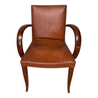 Brown leather effect Skaï bridge armchair