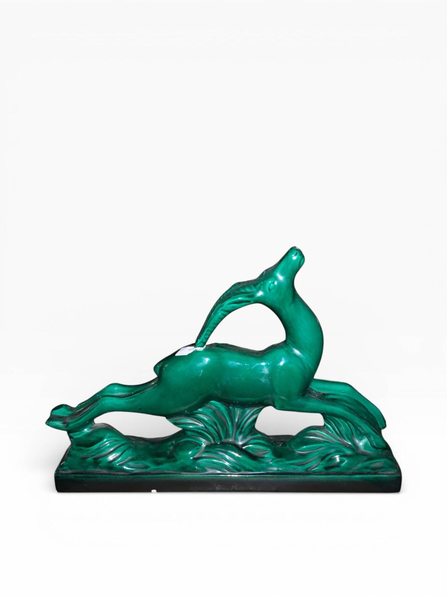 Art Deco Sculpture Gazelle in Faience - Saint-Clément - Emerald Green
