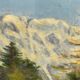 Snowy mountain landscape with pine trees, oil on canvas.