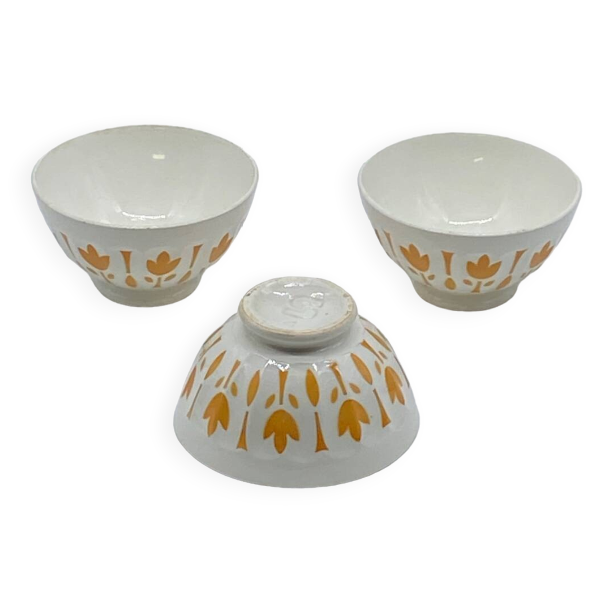 Trio of old Sarreguemines vintage ceramic bowls