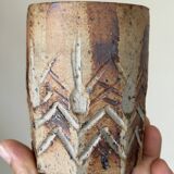 Vintage scarified stoneware vase pot from the 60s