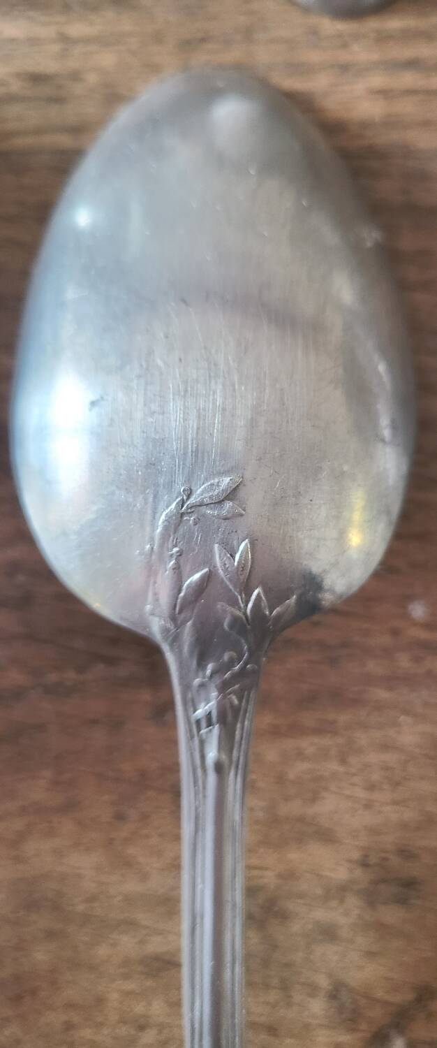 Set of 12 antique silver-plated metal soup spoons