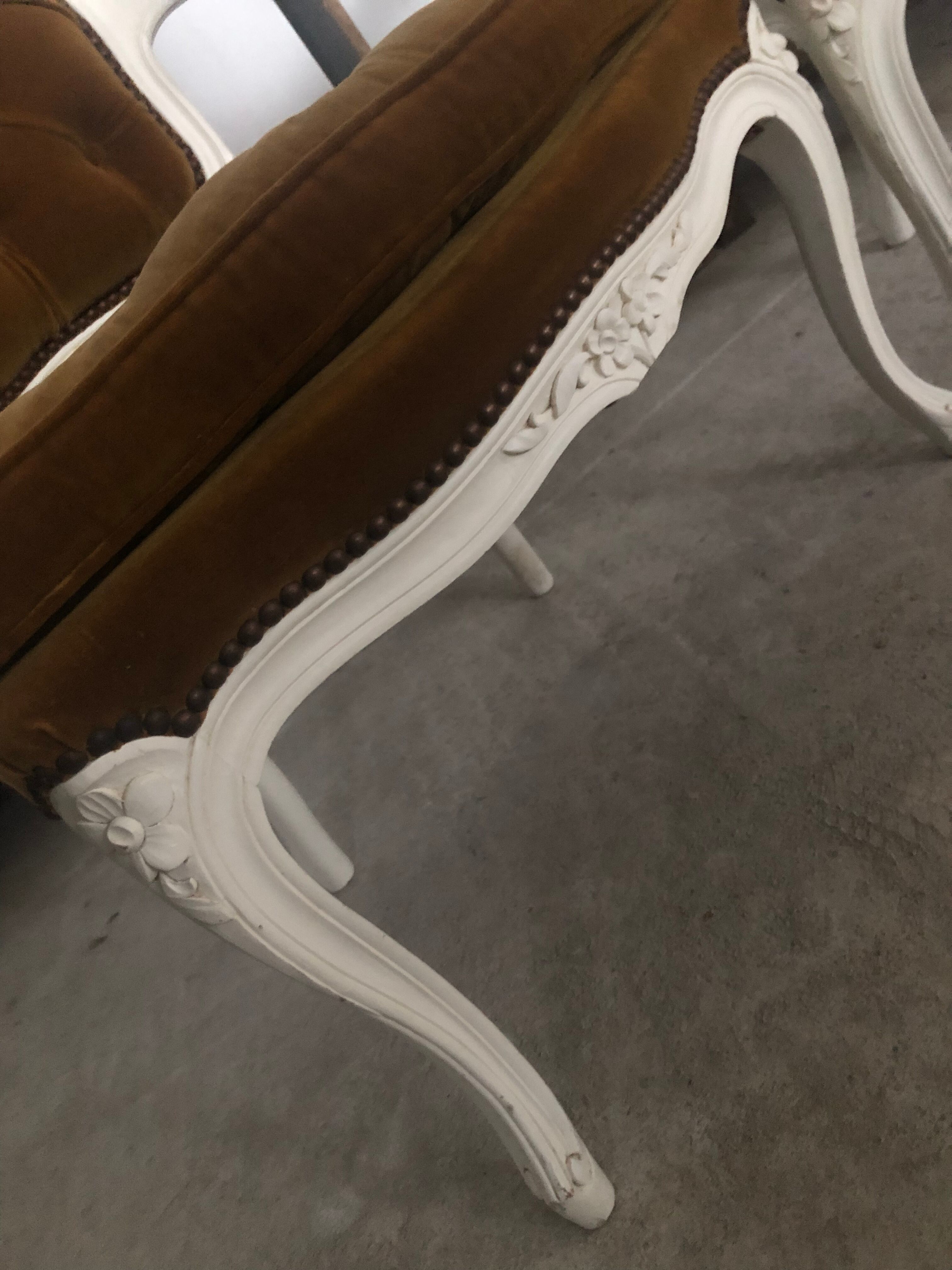 2 mustard yellow Louis XV convertible armchairs