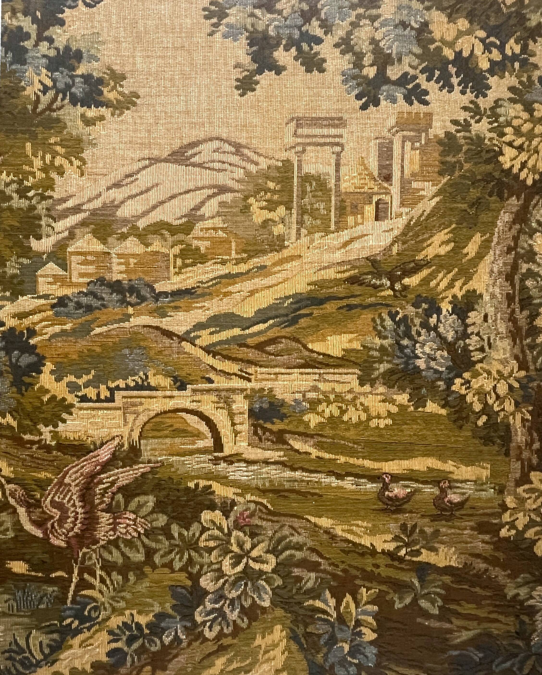 Tapestry in the Aubusson style, landscape and birds, 20th century
