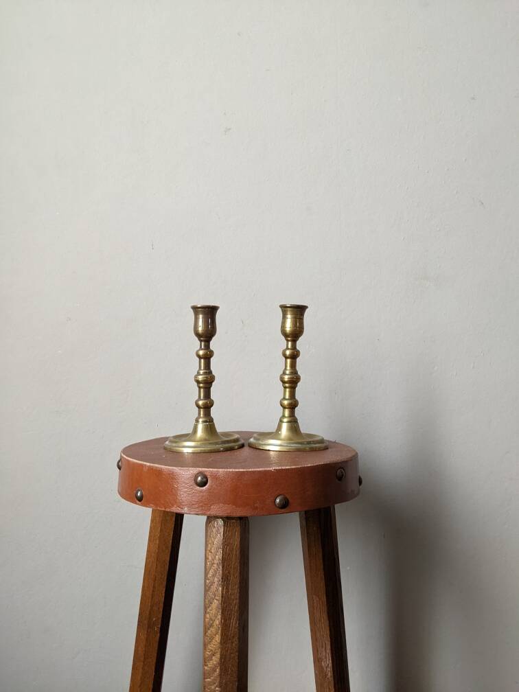 Pair of brass candlesticks, Scandinavian country decor