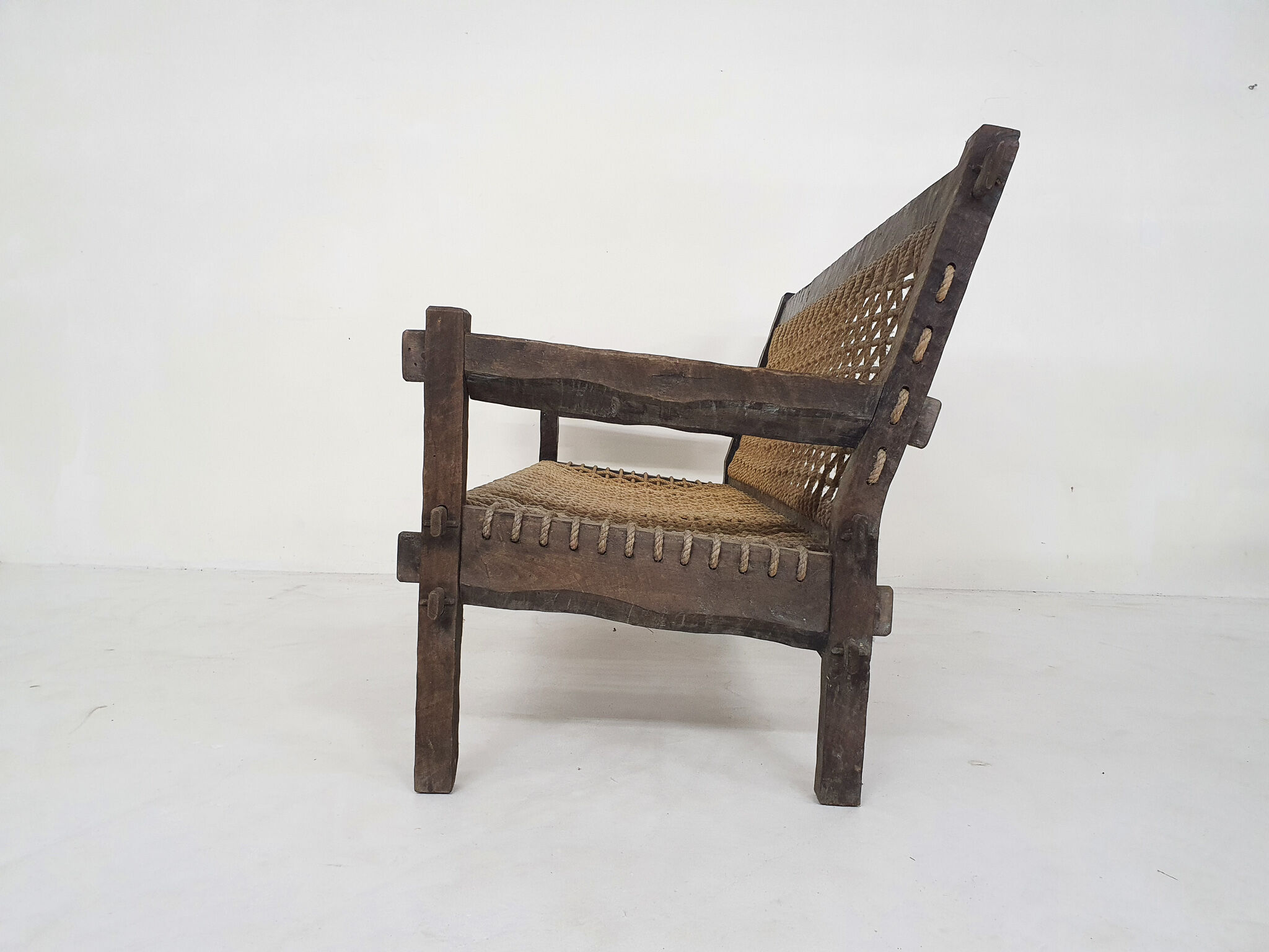 Solid oak and rope sofa, Netherlands 1960's