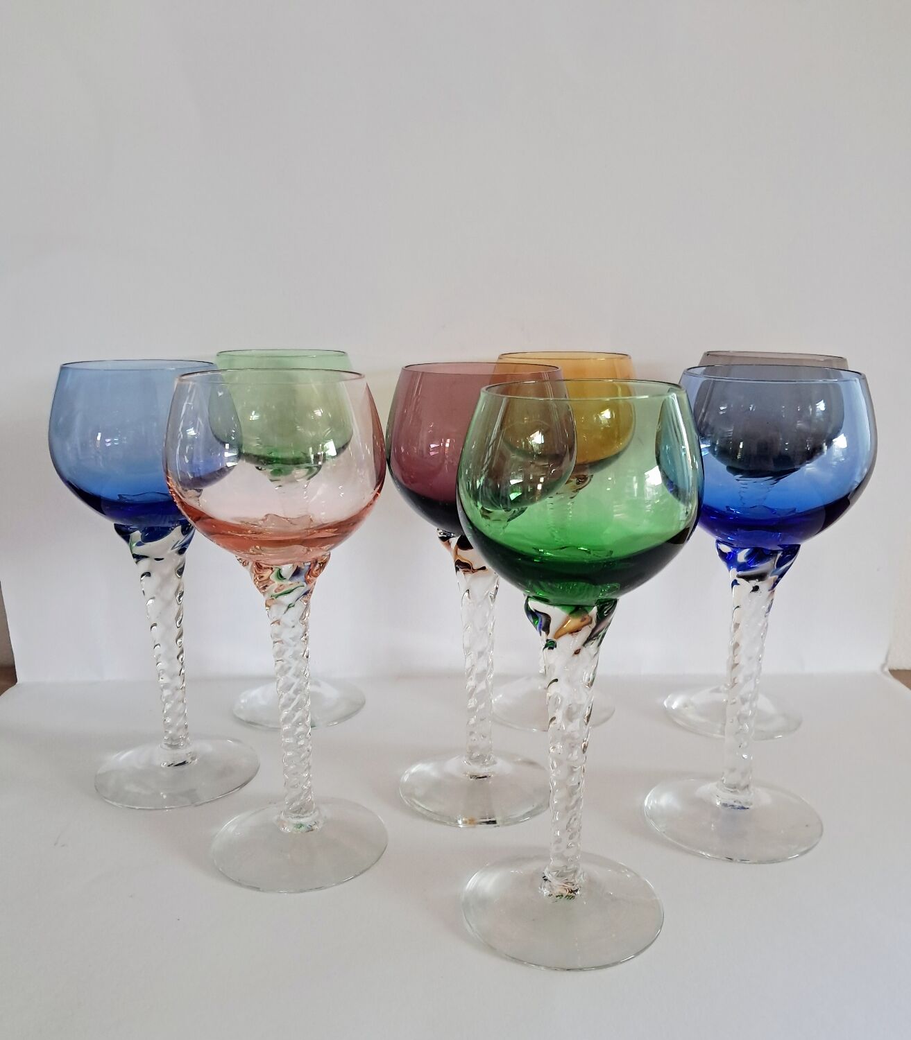 8 coloured Murano wine glasses from the 1950s