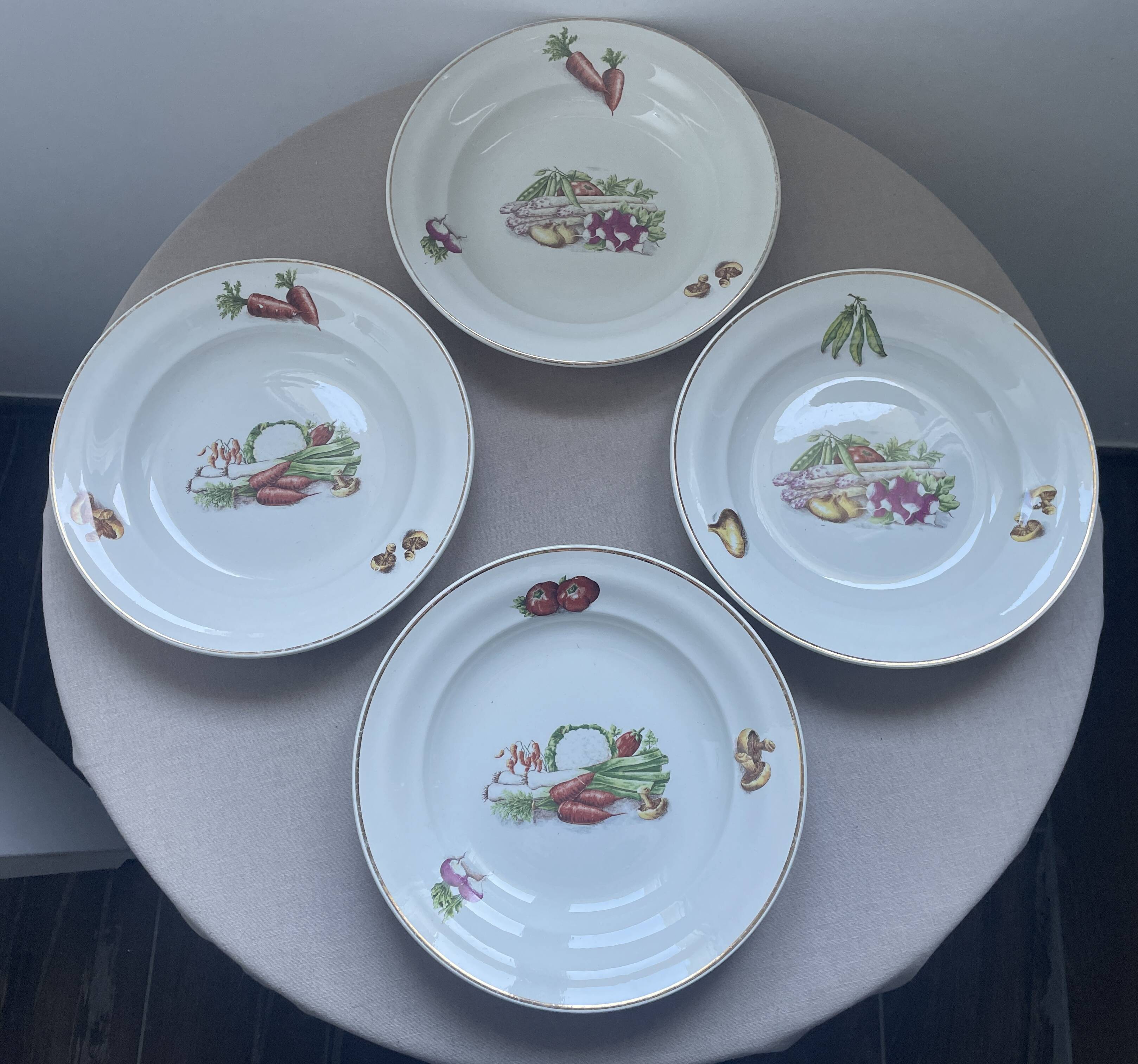 4 antique deep plates Céranord Saint-Amand vegetable garden design