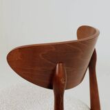 Set of 6 dining chairs, teak color wood, bouclè upholstery