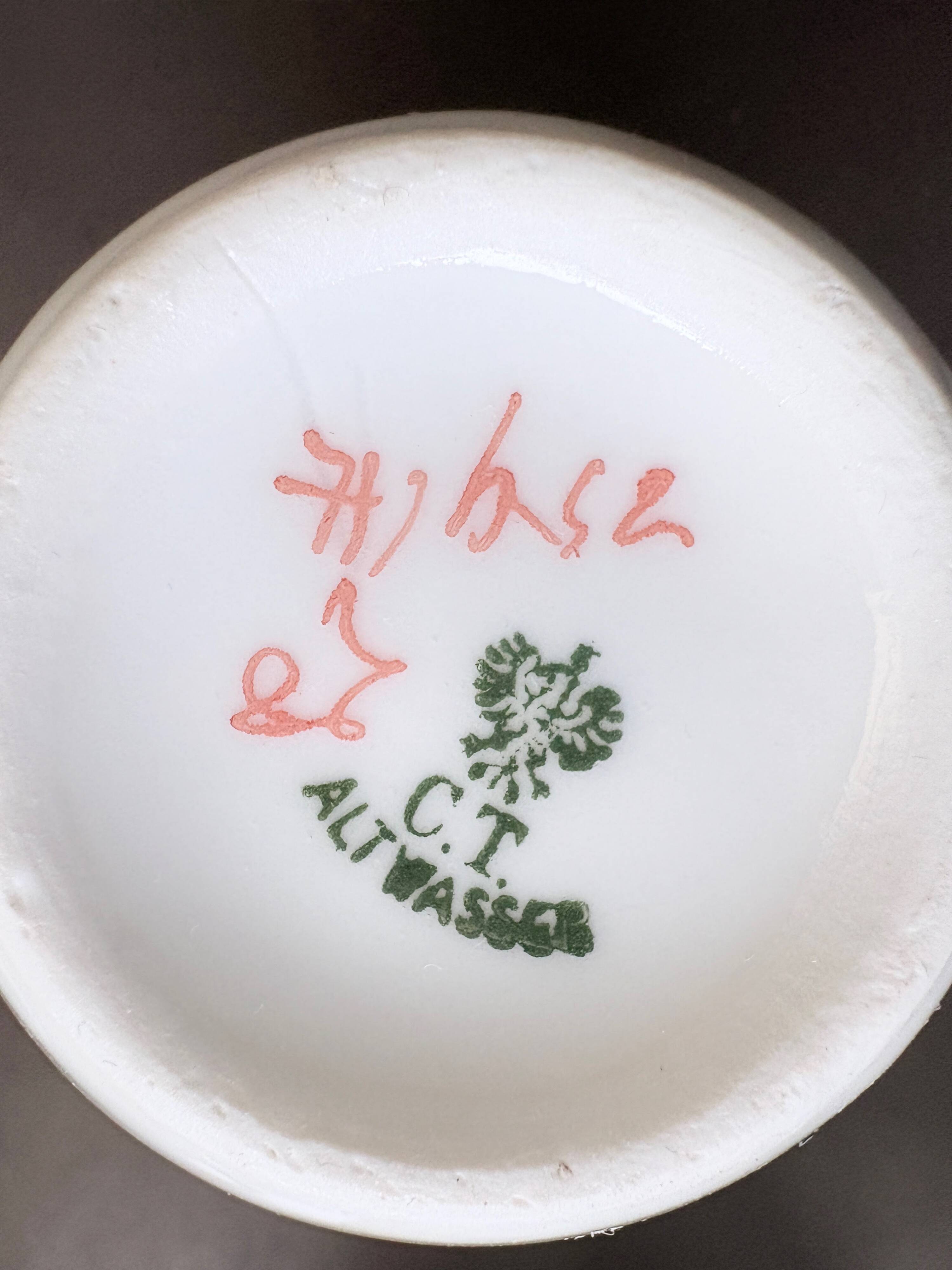 Service of 6 Fine Porcelain Cups with Art Nouveau Rose Decoration