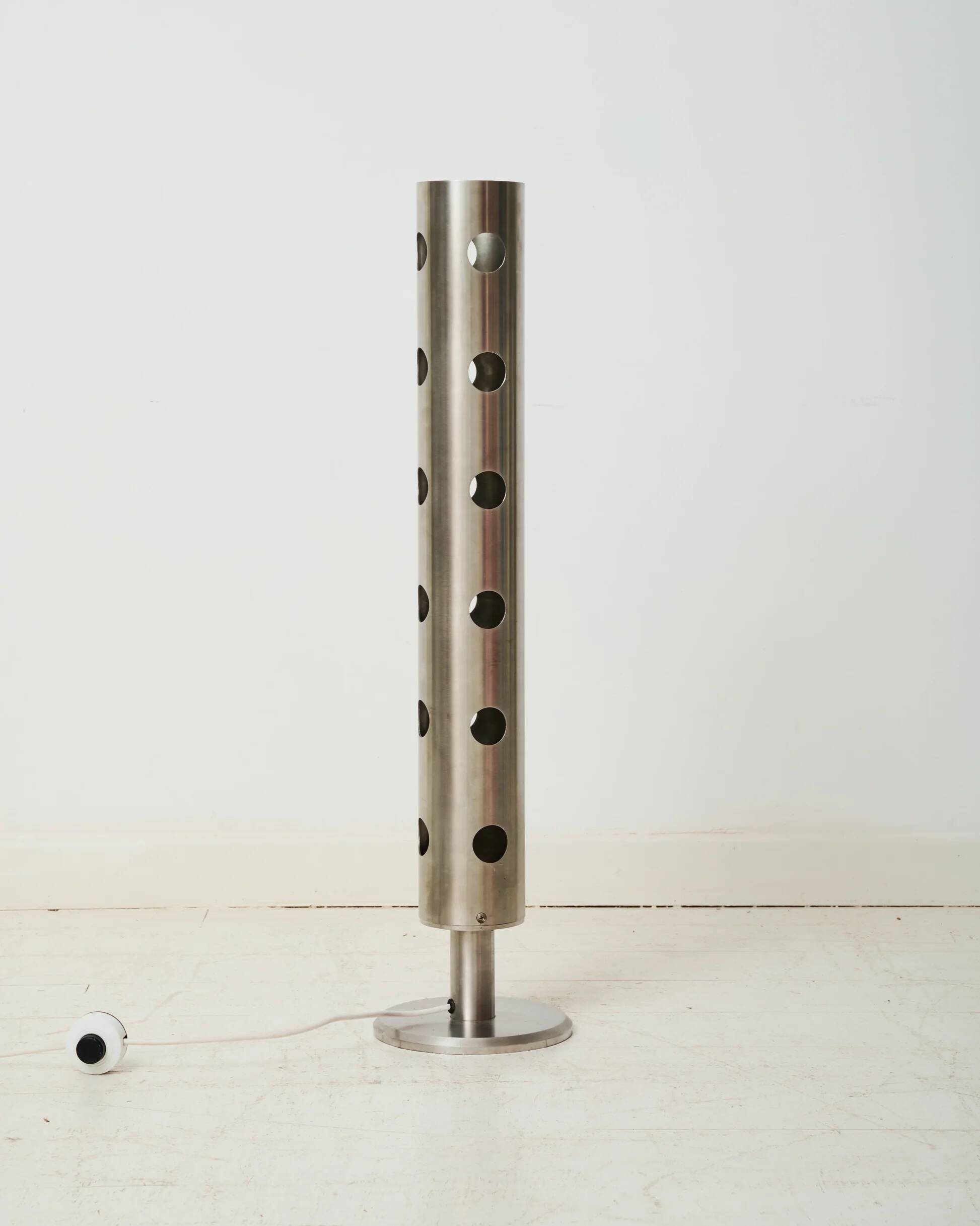 XXL table lamp in brushed perforated aluminium, 1980-1990s