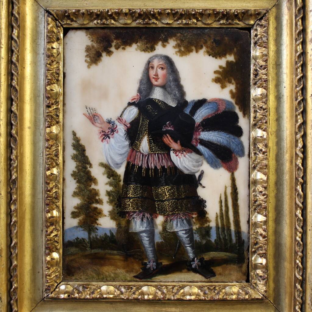 Antique 17th century marble painting, portrait of a South American nobleman