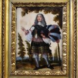 Antique 17th century marble painting, portrait of a South American nobleman