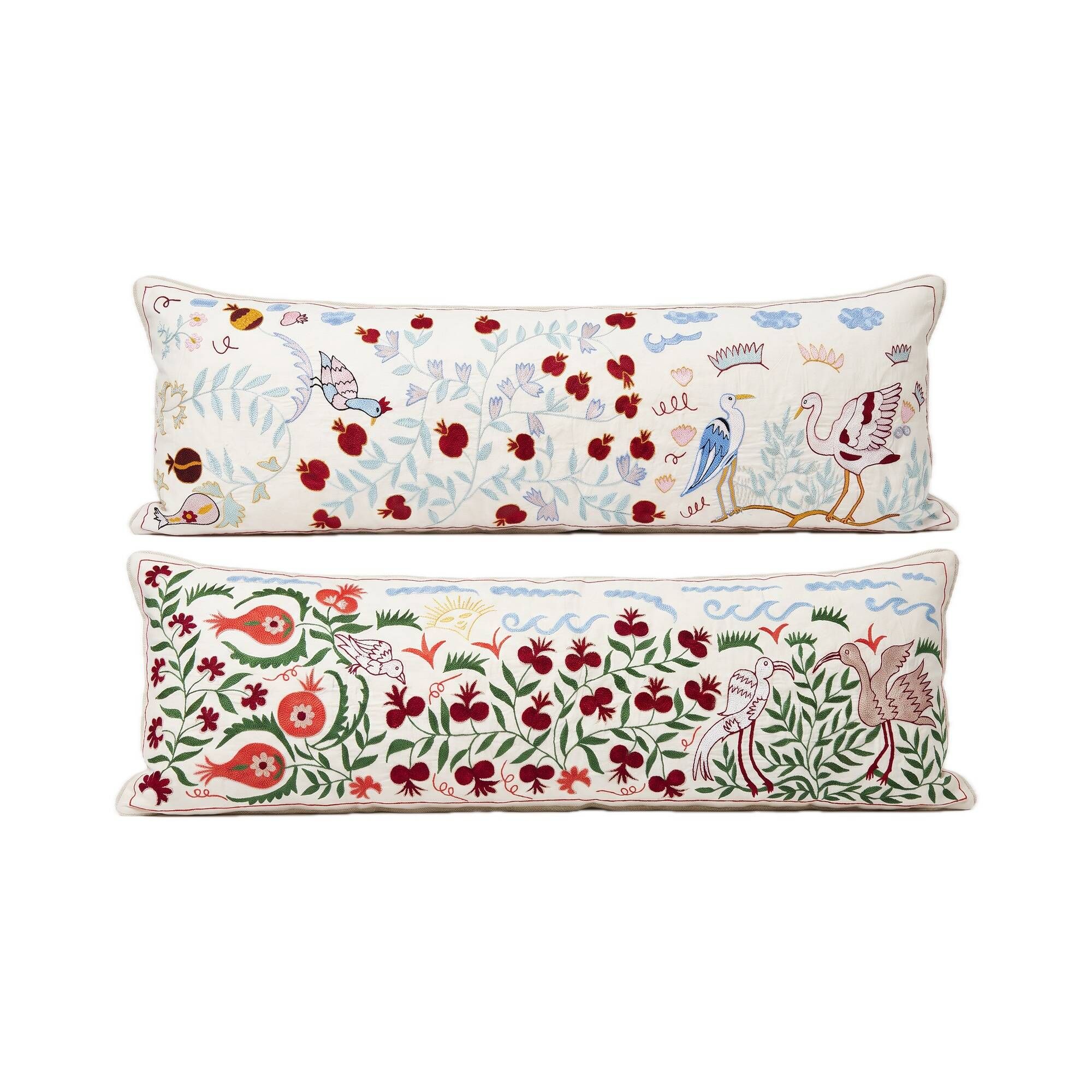 Set of 2 embroidered decorative cushion covers 45x135 cm