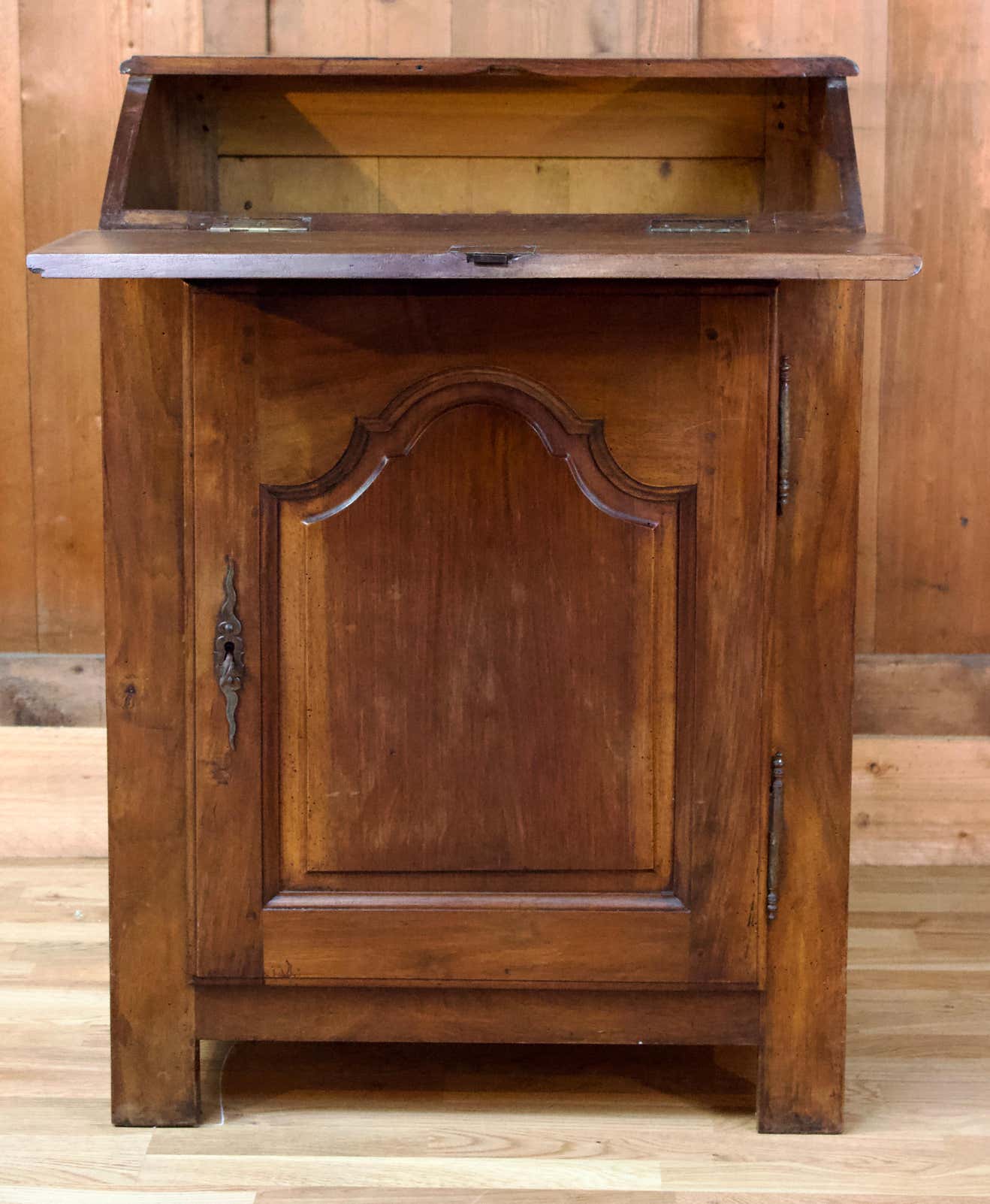 Rustic wooden secretary with 19th century flap
