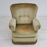 Danish velour armchair, original condition, beech wood, 80s
