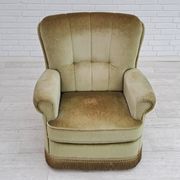 Danish velour armchair, original condition, beech wood, 80s
