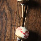 Pair of white and red porcelain drawer cupboard door knobs