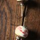 Pair of white and red porcelain drawer cupboard door knobs