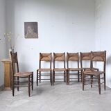 Set of 6 straw and oak Beauche chairs.