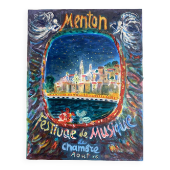 Original Menton Music Festival poster by Terechkovitch in 1966 - Small Format - On linen