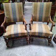 Pair of walnut armchairs – Louis XIII style – Turned and carved wood - X