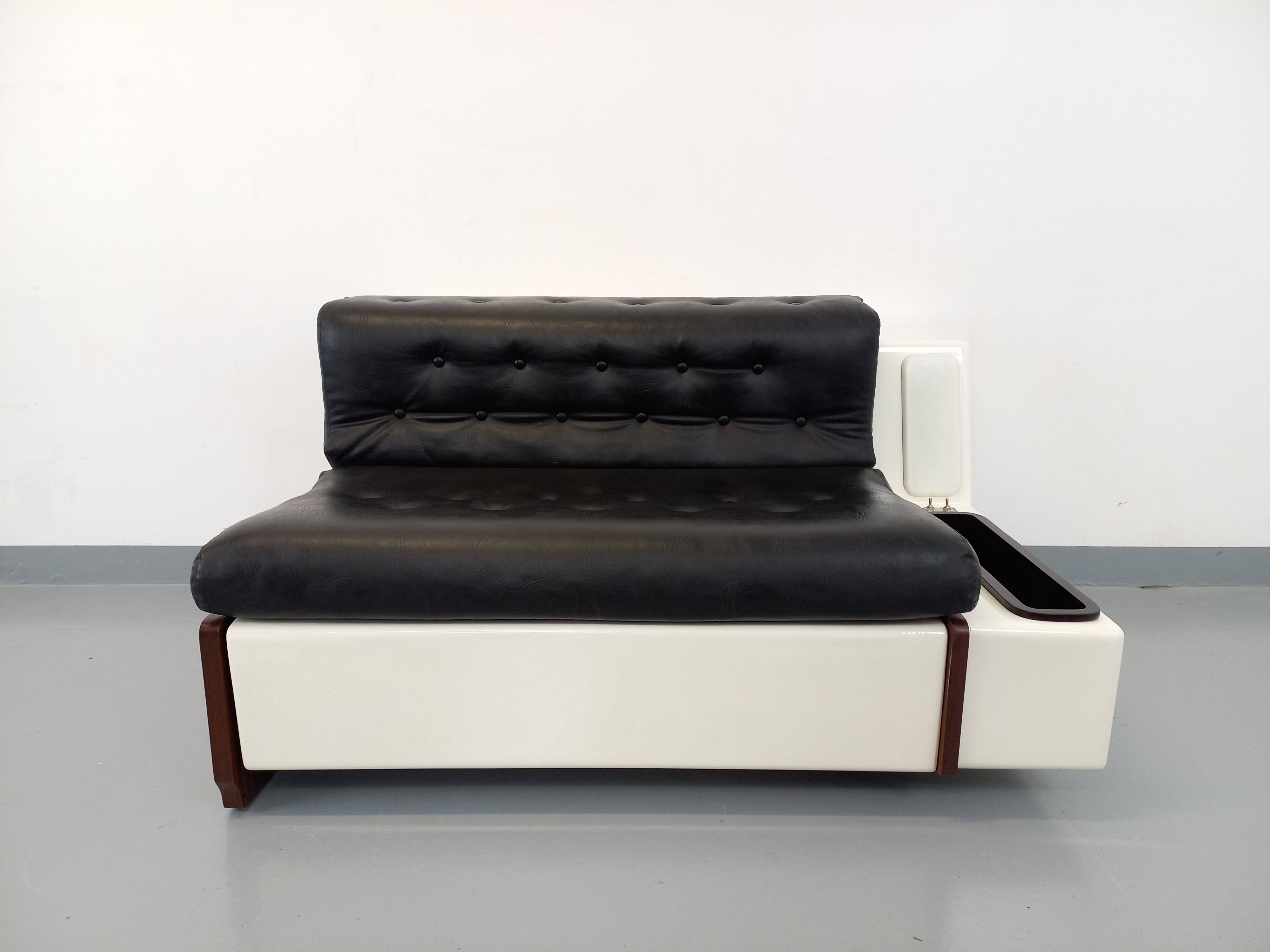 Vintage sofa bed bench with integrated lighting, Italian design Beka Tortuga, in skai, fiber