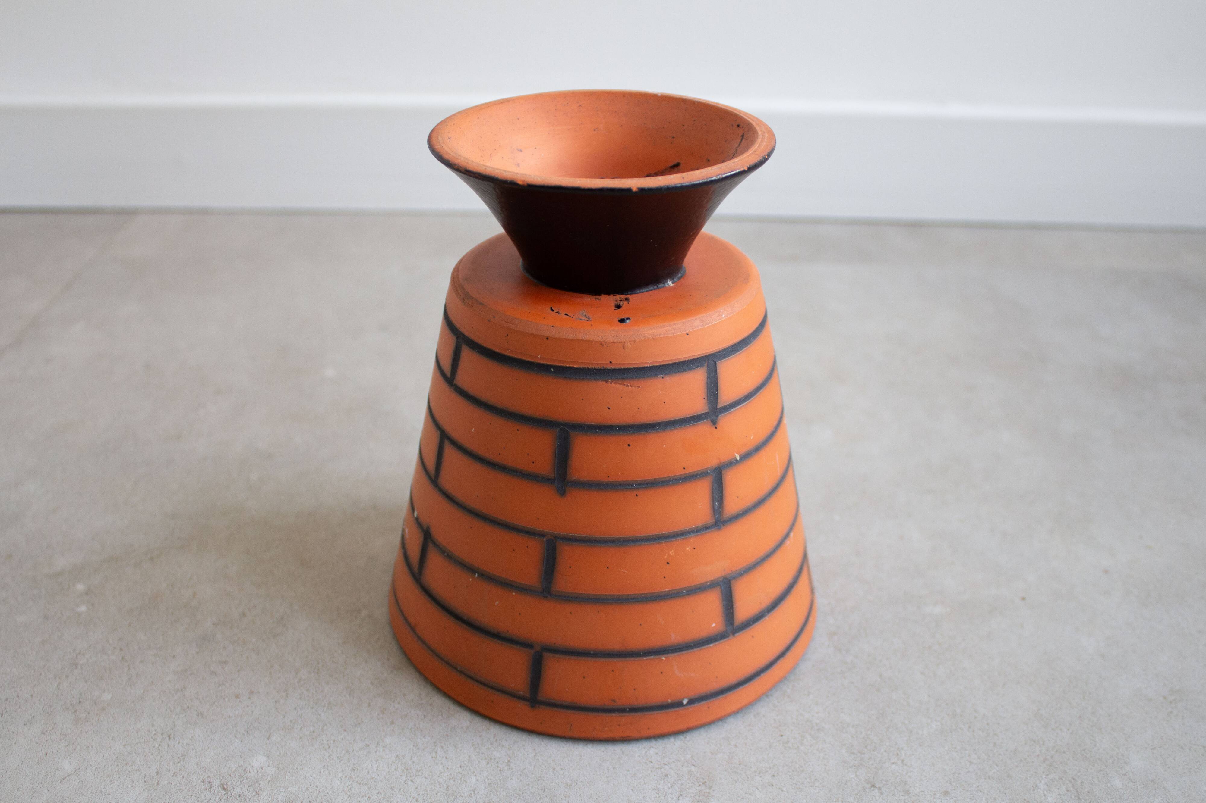 Vintage terracotta ceramic diabolo planter / flower pot