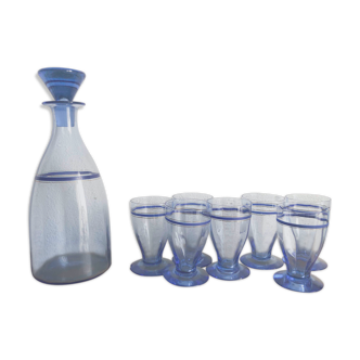 blue crystal glasses with carafe