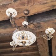 Lustre bronze, cuivre et faïence style gien