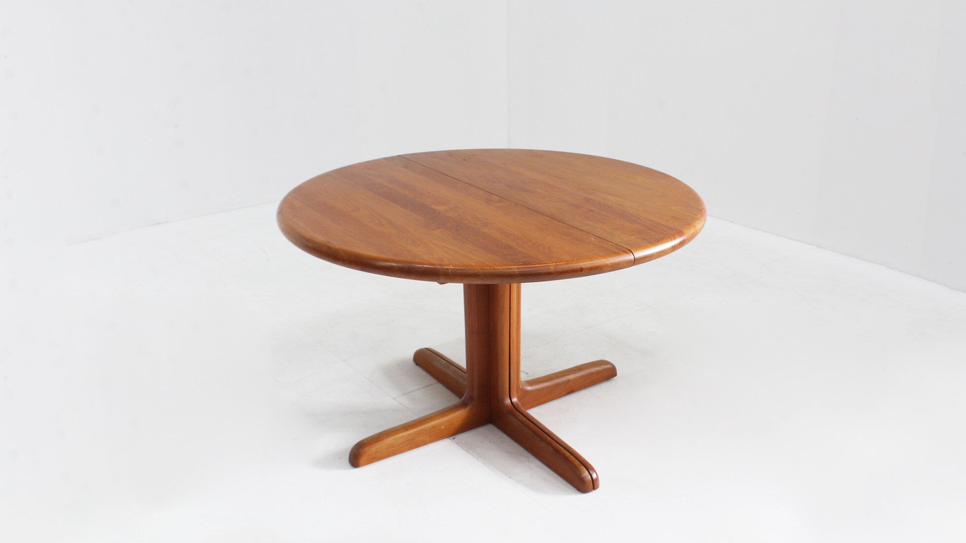 Vintage Danish round extendable dining table solid teak 1960s