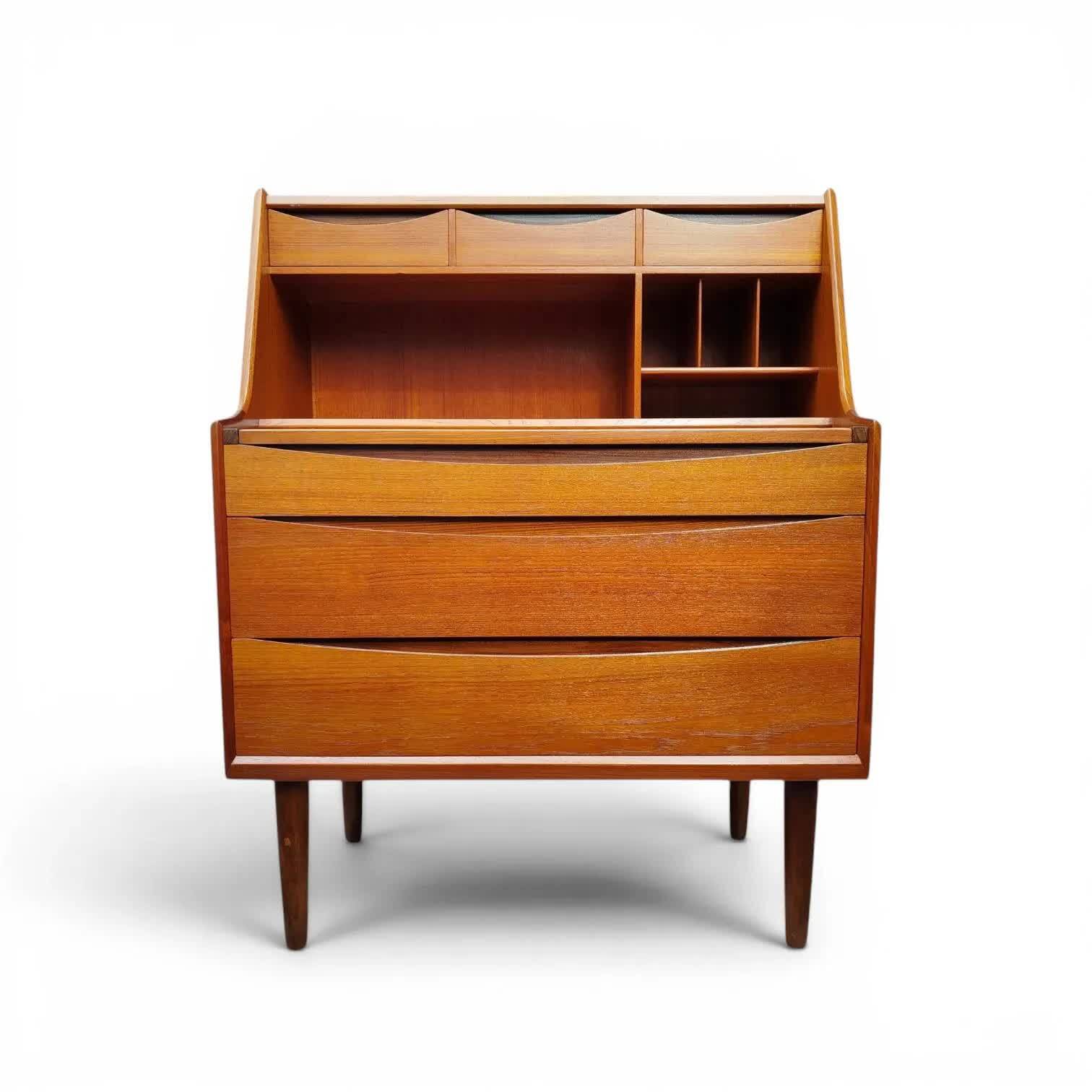 Teak secretary by A. Vodder (attributed), mirror, Denmark 1960s