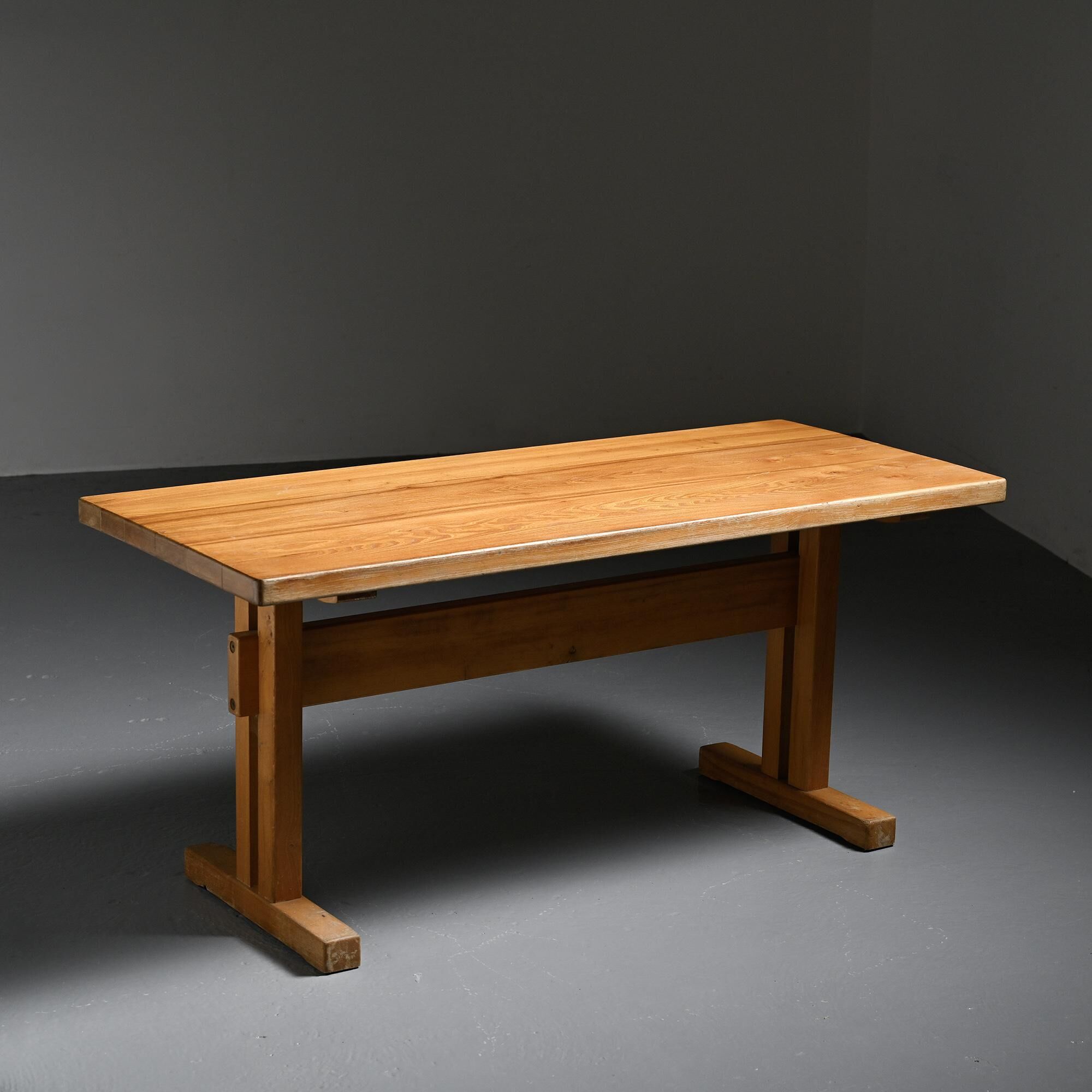 Dining table in solid elm, Les Arcs, France.