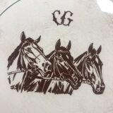 Vintage earthenware horses serving dish by Gien Nordez et Cie Cherbourg