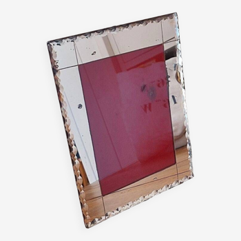Photo holder chiseled mirror frame in pink glass