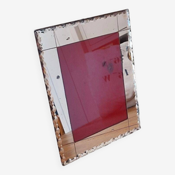 Porte photo cadre miroir ciselé en verre rose