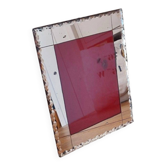 Photo holder chiseled mirror frame in pink glass