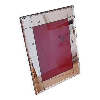 Porte photo cadre miroir ciselé en verre rose