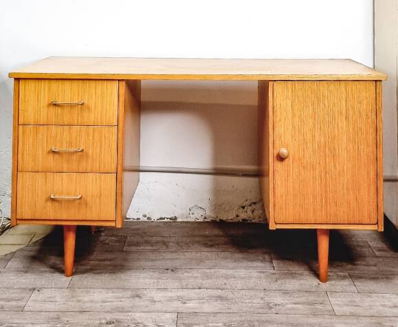 Vintage wooden desk with drawers 1970's