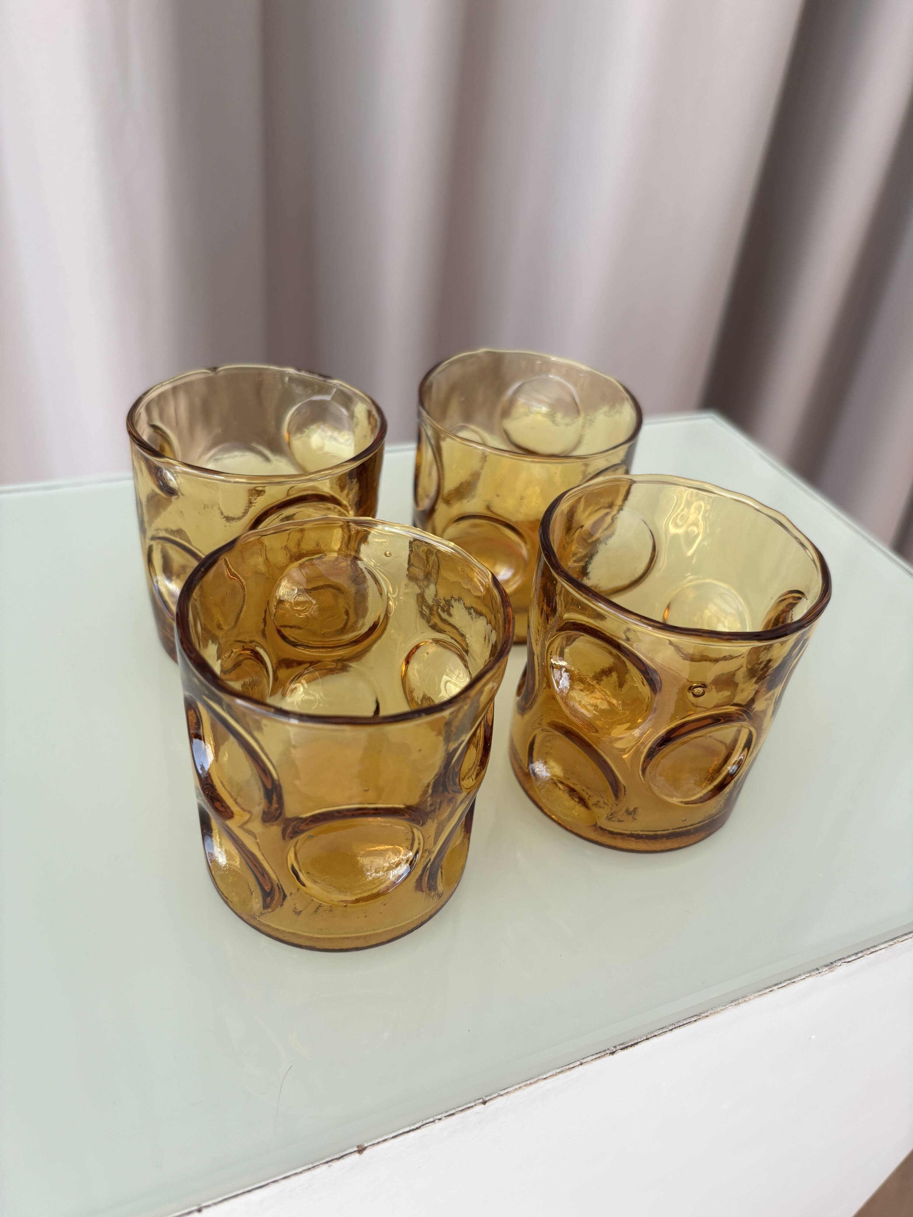 Set of 4 amber liqueur/bourbon glasses Empoli – Italy, 1970s