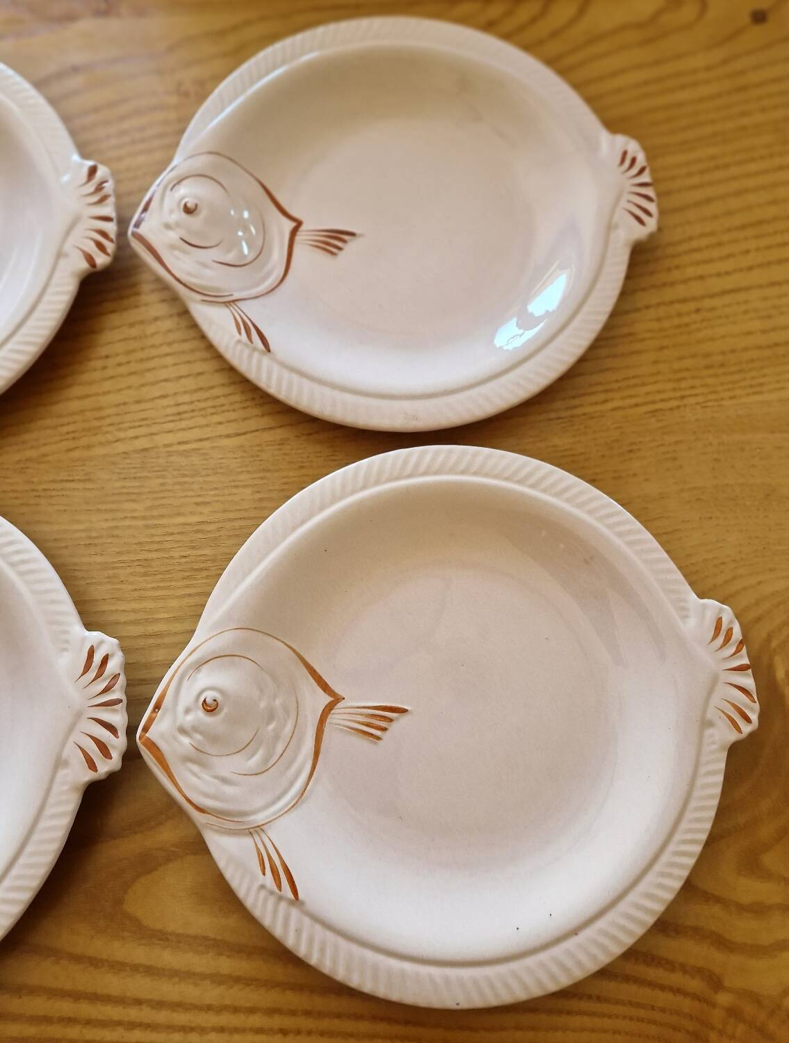 Set of 6 Longwy earthenware fish plates
