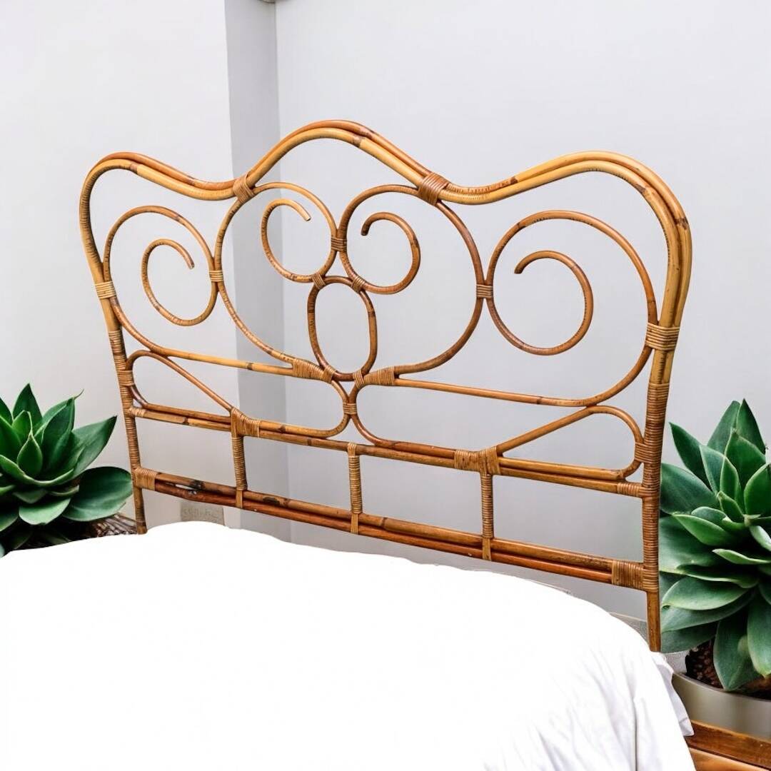 Bamboo and rattan headboard 160cm vintage 1960